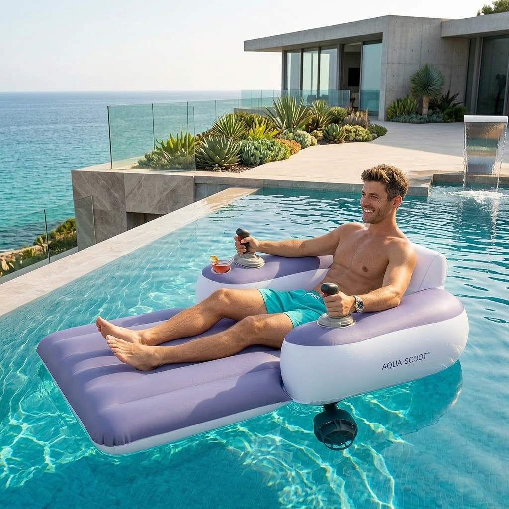 Asiento inflable eléctrico junto al mar con vista infinita