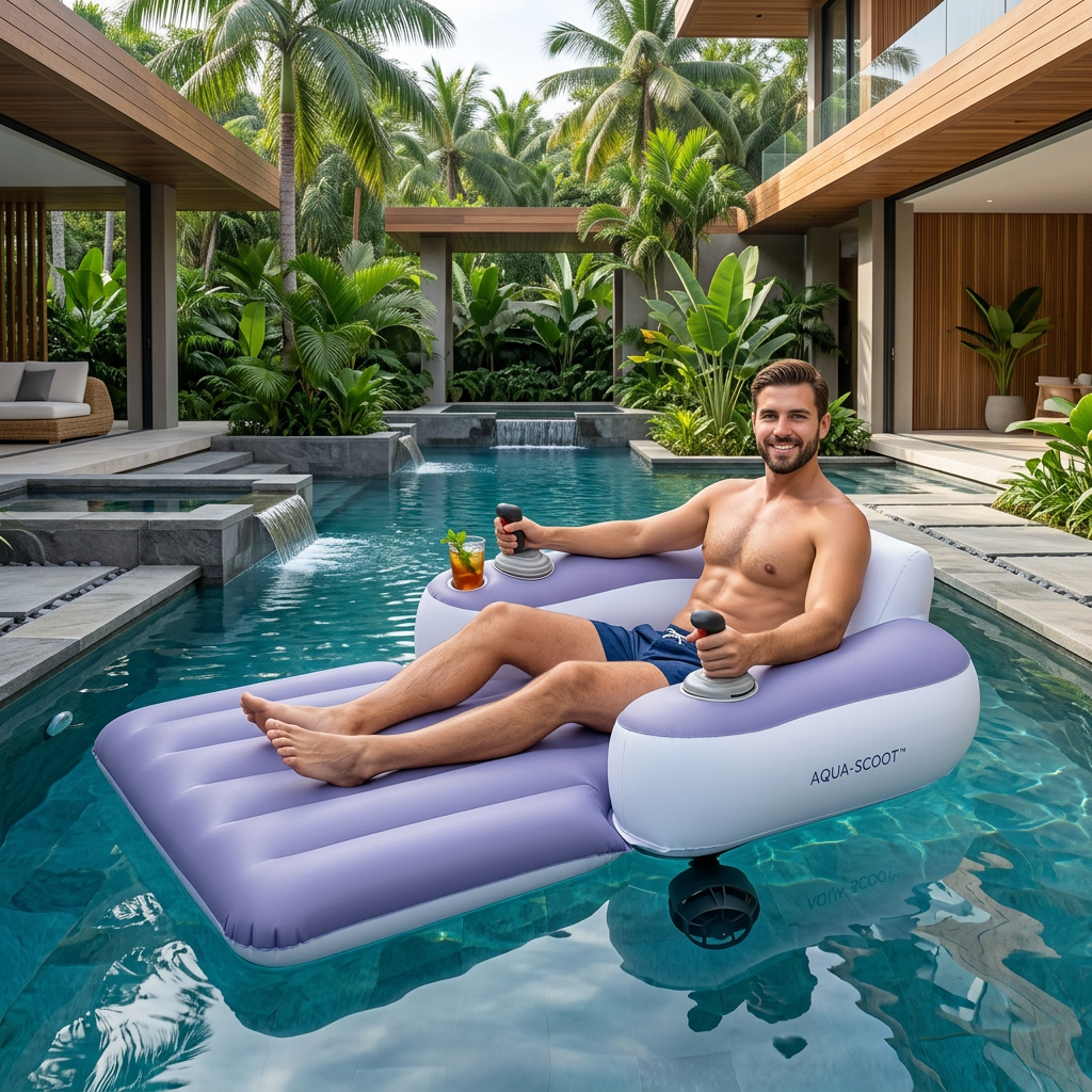 Asiento inflable en piscina tropical de resort